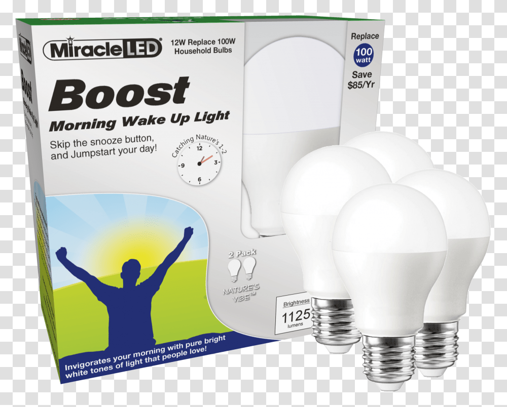 Download Miracle Led Boost Morning Wake Up Light Bulb 1 Miracle Led Bulb 12w, Lightbulb, Flyer, Poster, Paper Transparent Png