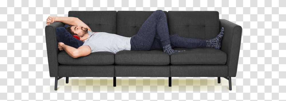 Download Modular Sofa Designed For The Millennial Lifestyle Burrow Furniture Ad Campaign, Couch, Person, Human, Cushion Transparent Png