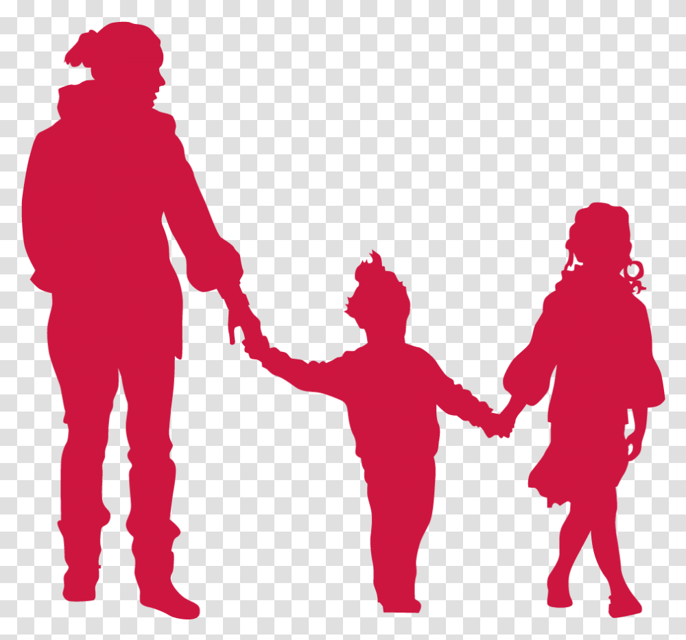 Download Mum With Two Kids Red People Silhouette Red Silhouette Red People, Person, Human, Family Transparent Png