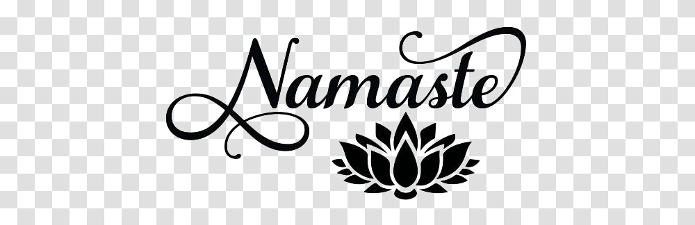 Download Namaste Image Namaste With Lotus Flower, Text, Handwriting, Calligraphy, Accessories Transparent Png