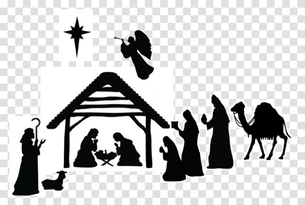 Download Nativity Silhouette Jpg Silhouette Christmas Nativity Scene, Person, Human, Stencil, Back Transparent Png