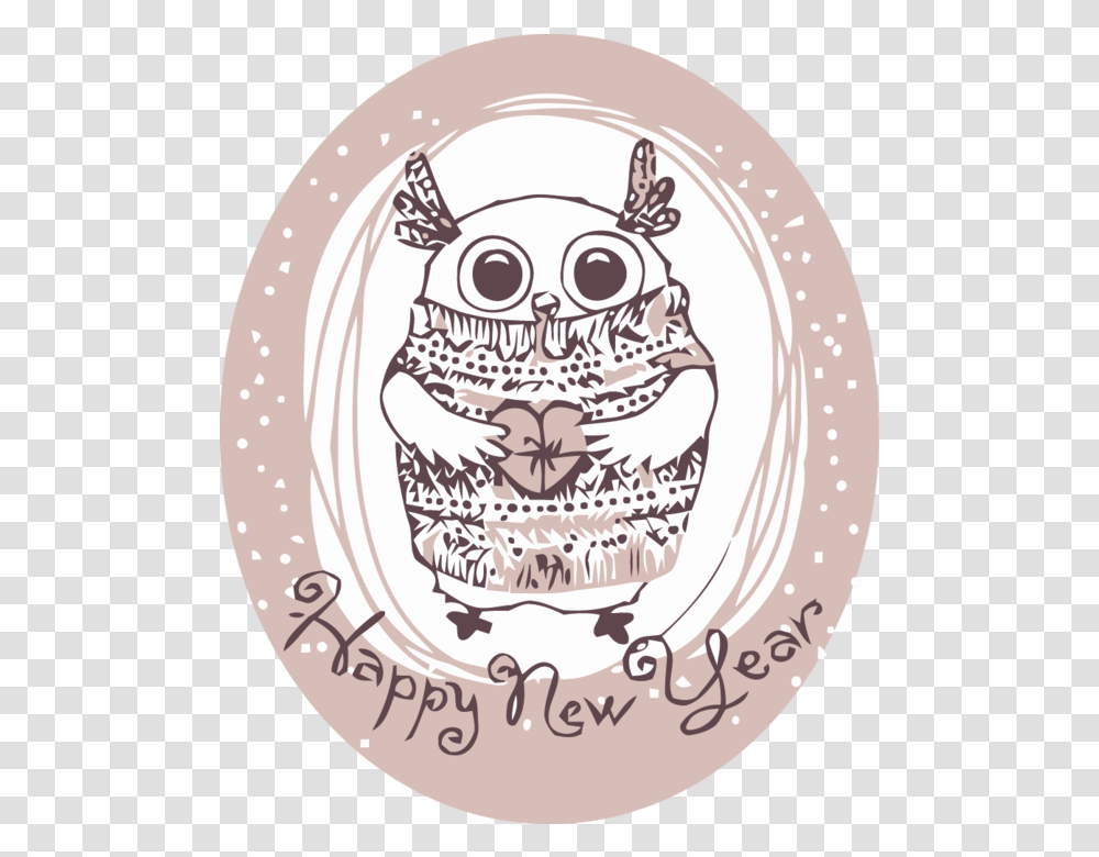 Download New Year Owl Bird Of Prey Circle For Happy Happy New Year Owl, Doodle, Drawing, Art Transparent Png