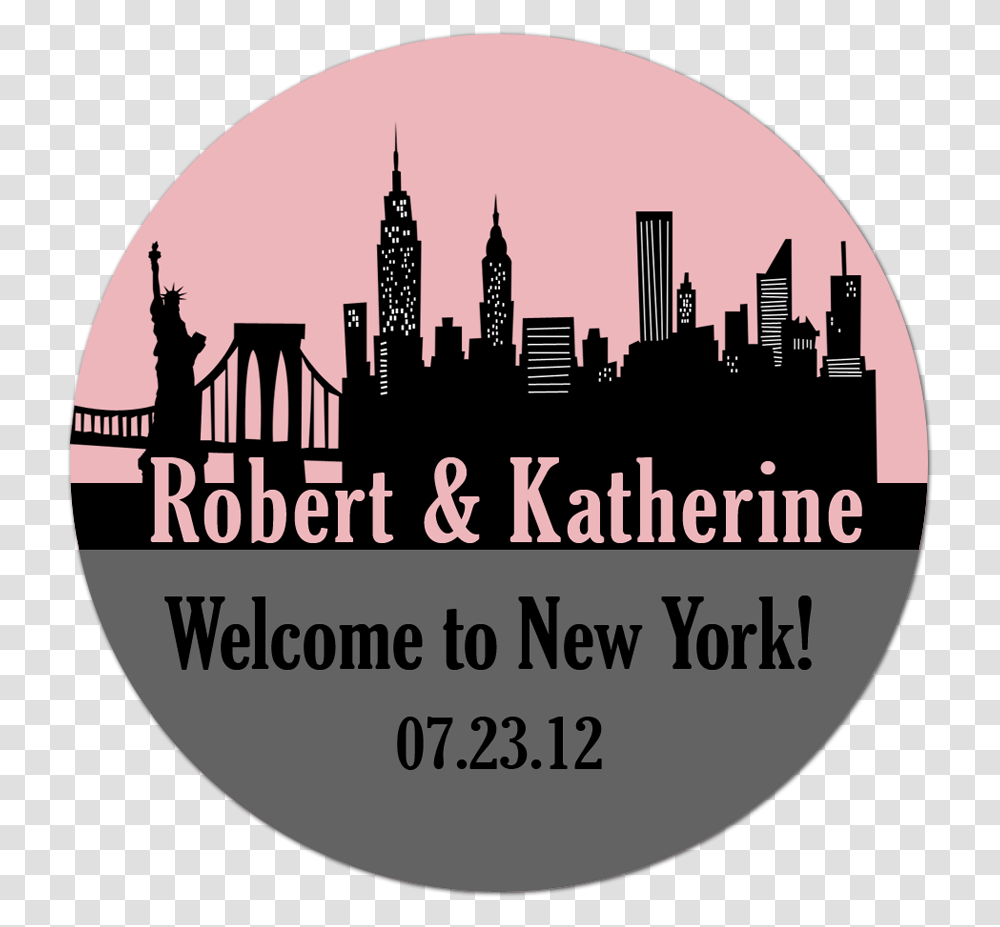 Download New York City Skyline Personalized Sticker Wedding New York City Skyline Cartoon, Label, Text, Logo, Symbol Transparent Png