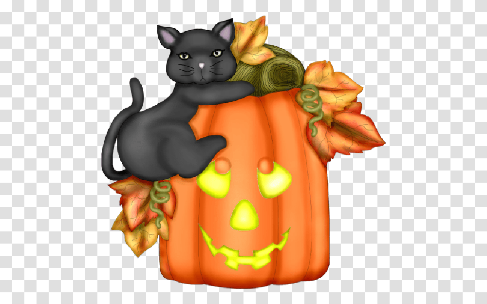 Download Orange Clipart Clip Art Autumn Cat Halloween Good Morning Halloween Gif, Plant, Pumpkin, Vegetable, Food Transparent Png