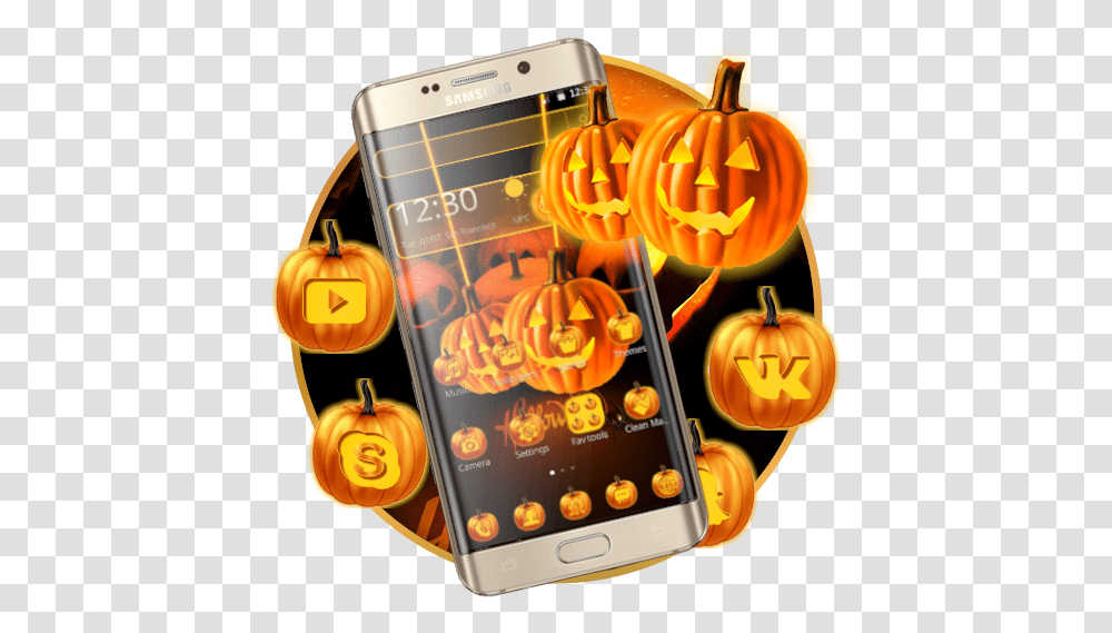 Download Orange Evil Halloween Pumpkin Theme Smartphone, Electronics, Mobile Phone, Cell Phone, Wristwatch Transparent Png