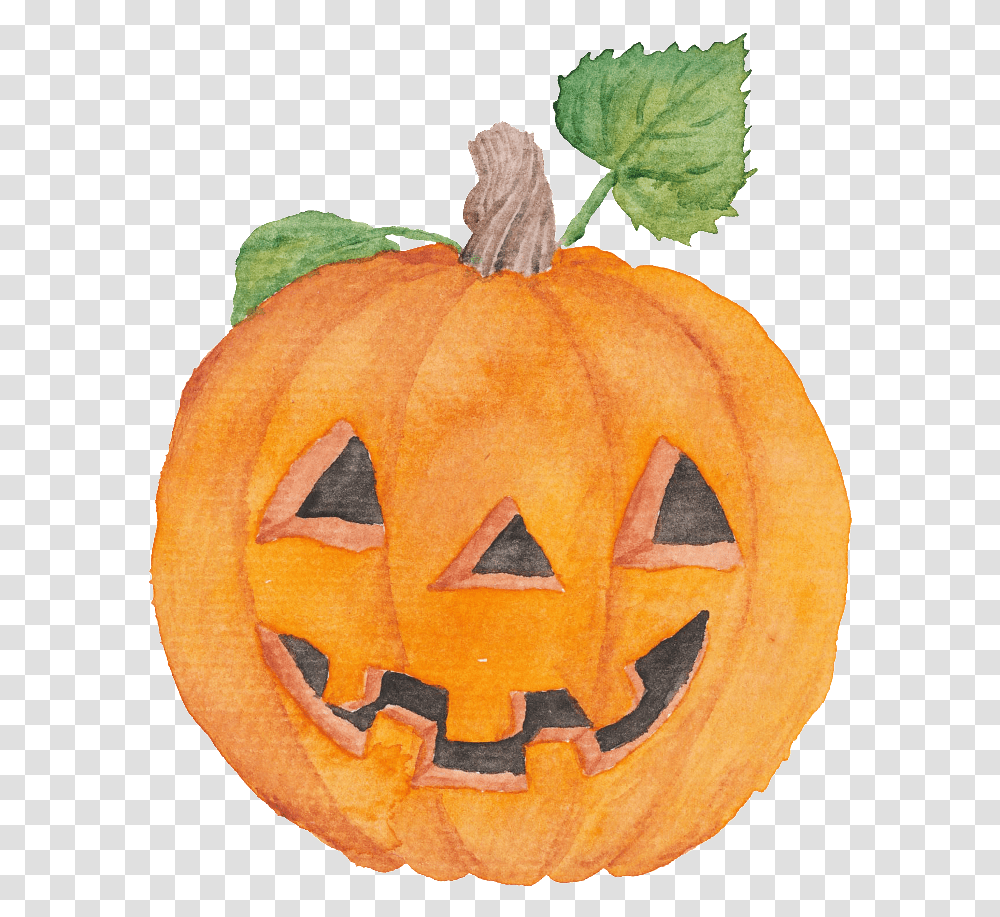 Download Orange Hand Painted Smiley Pumpkin Halloween Pumpkins, Plant, Vegetable, Food, Squash Transparent Png