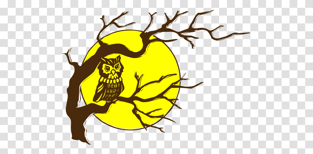 Download Owl And Moon Owl On A Tree Drawing, Plant, Label, Text, Fruit Transparent Png