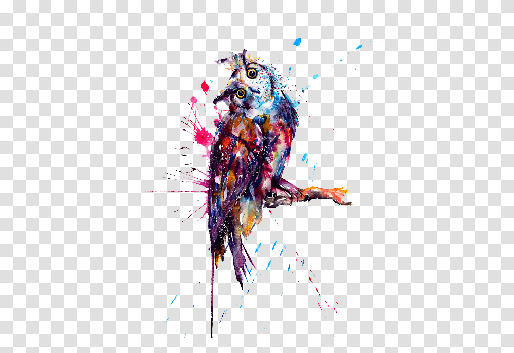 Download Owl Tattoo Watercolor Painting Paint Splatter Tattoo Art, Outdoors, Nature, Crowd, Animal Transparent Png