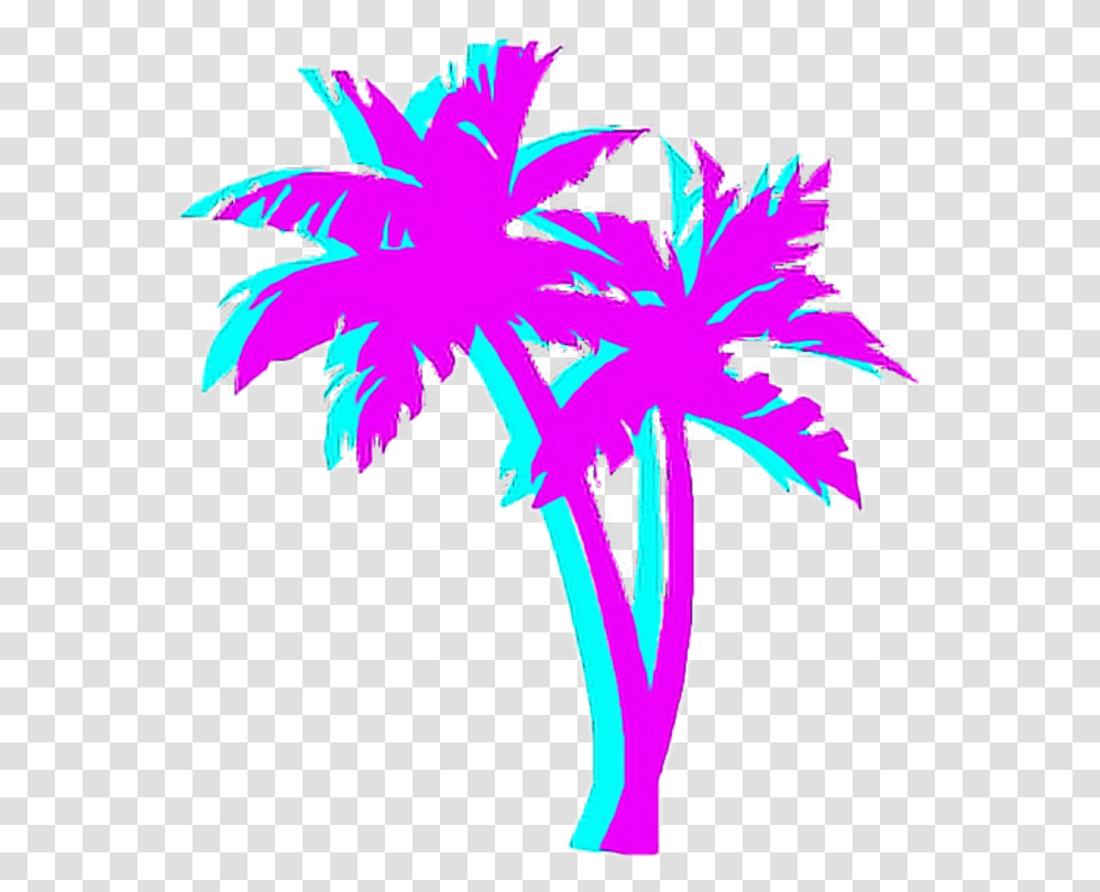 Download Palmtree Palm Night Japan Tumblr Aesthetic Vaporwave Palm Tree, Light, Cross, Symbol, Purple Transparent Png
