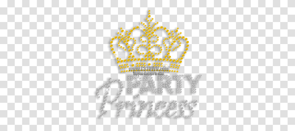 Download Party Princess & Gold Crown Iron On Rhinestone Solid, Text, Snowflake, Poster, Advertisement Transparent Png