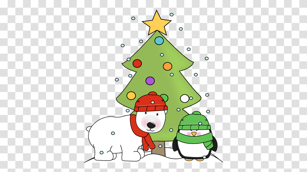 Download Penguin Polar Bear And Christmas Tree In The Snow Penguin And Polar Bear Christmas, Plant, Ornament, Snowman, Winter Transparent Png