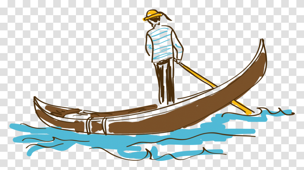 Download People Rowing Illustration Drawing Hand Drawn, Boat, Vehicle, Transportation, Gondola Transparent Png