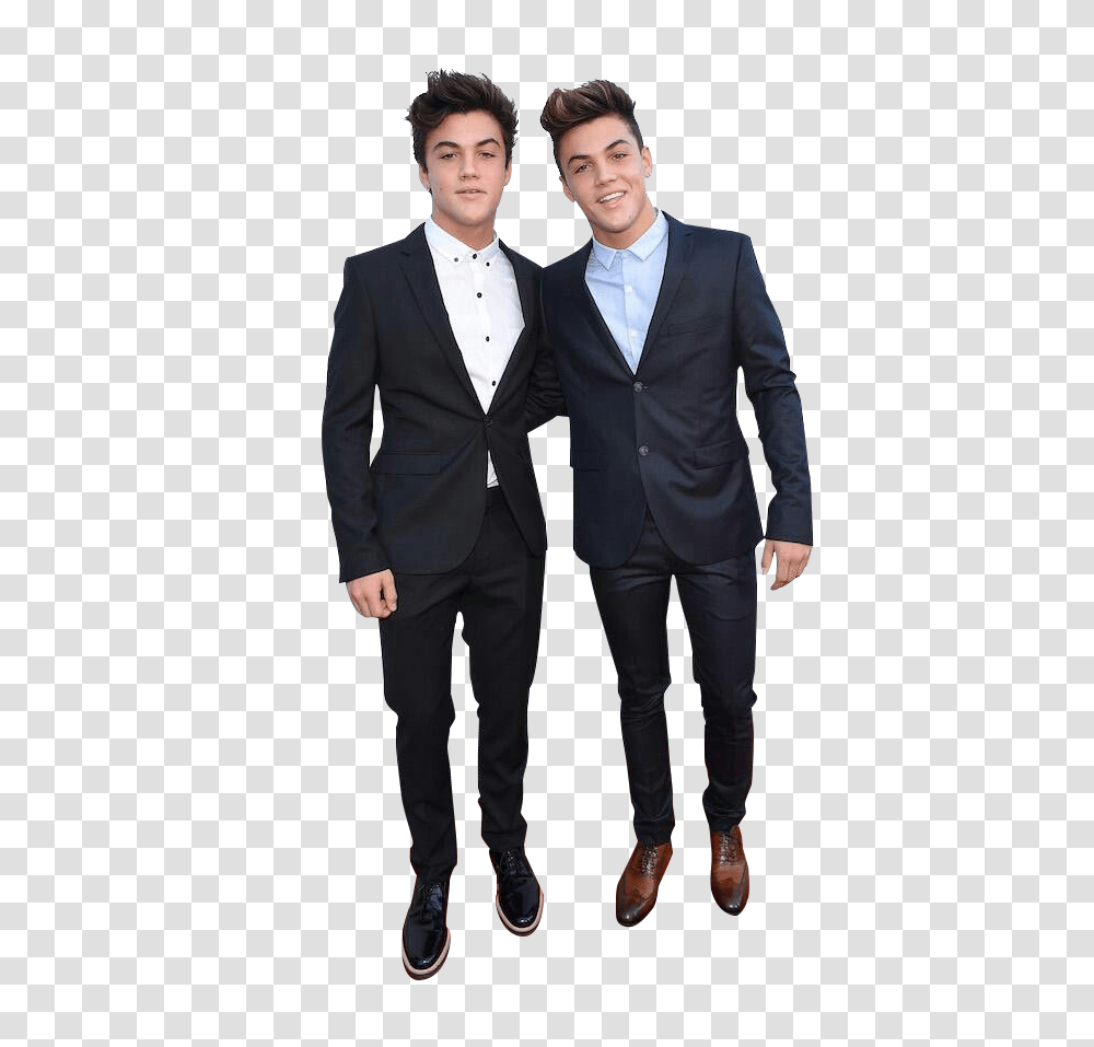Download People Walking Dolan Twins In Suits Full Ethan Dolan And Brother, Overcoat, Clothing, Apparel, Tuxedo Transparent Png