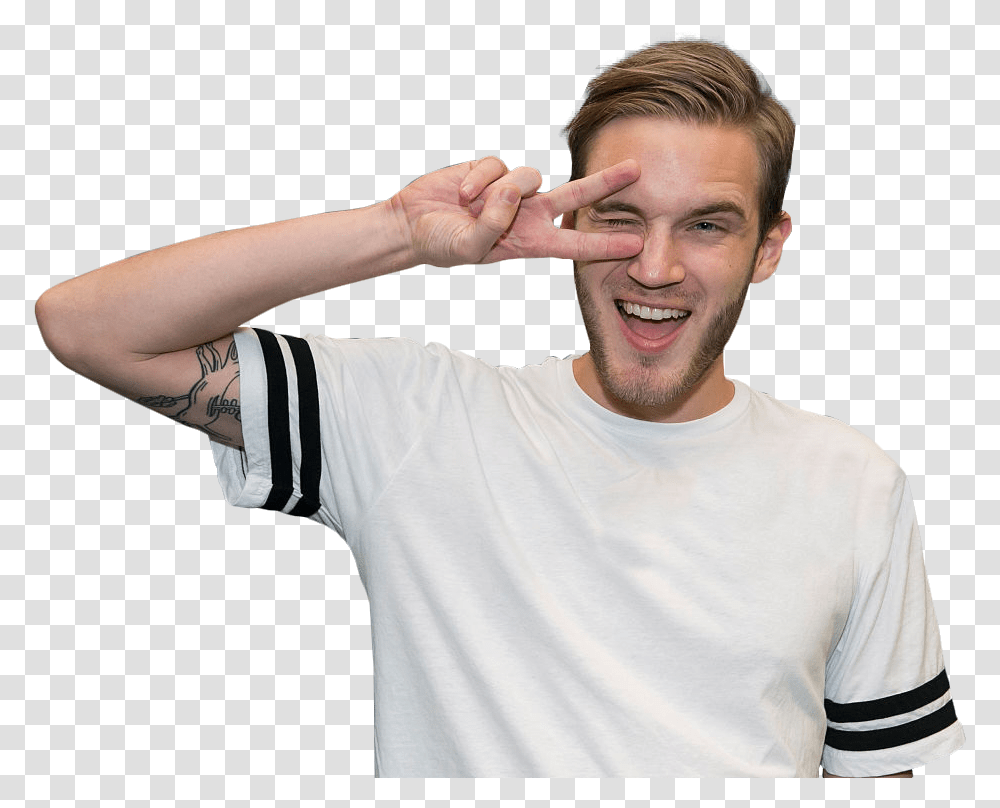 Download Pewdiepie In A White Shirt Image For Free Pewdiepie, Person, Human, Clothing, Apparel Transparent Png