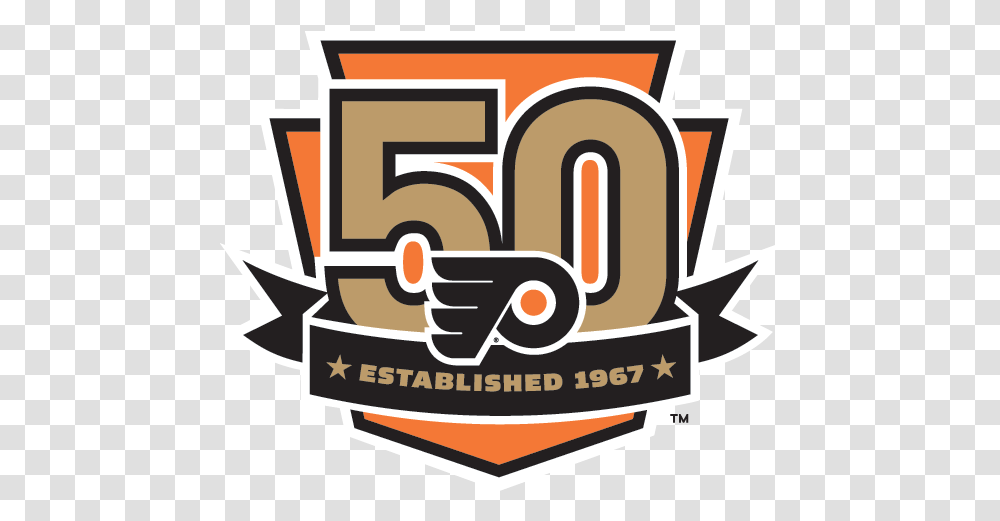 Download Philadelphia Flyers Logo Flyers 50th Anniversary Patch, Text, Label, Symbol, Word Transparent Png