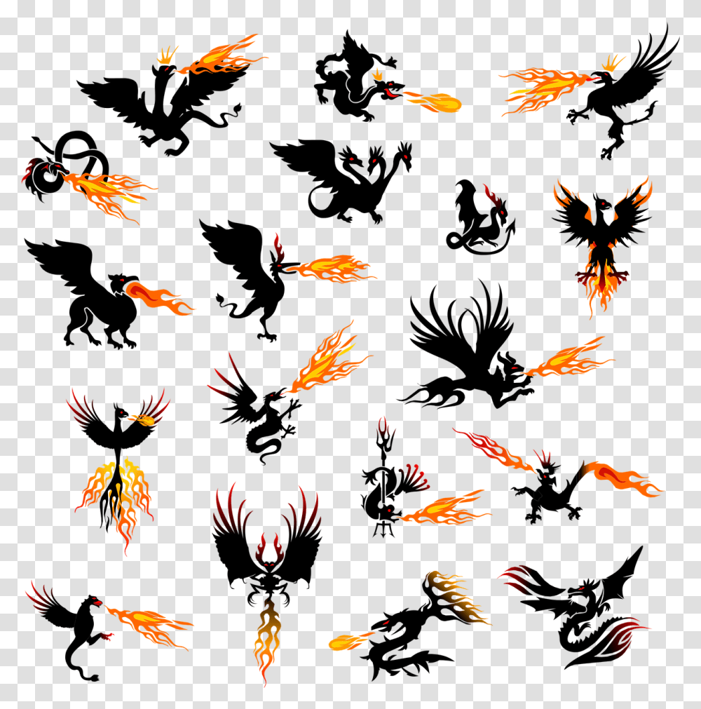 Download Phoenix Bird Fire Breathing Dragon Silhouette, Leaf, Plant, Animal, Fish Transparent Png