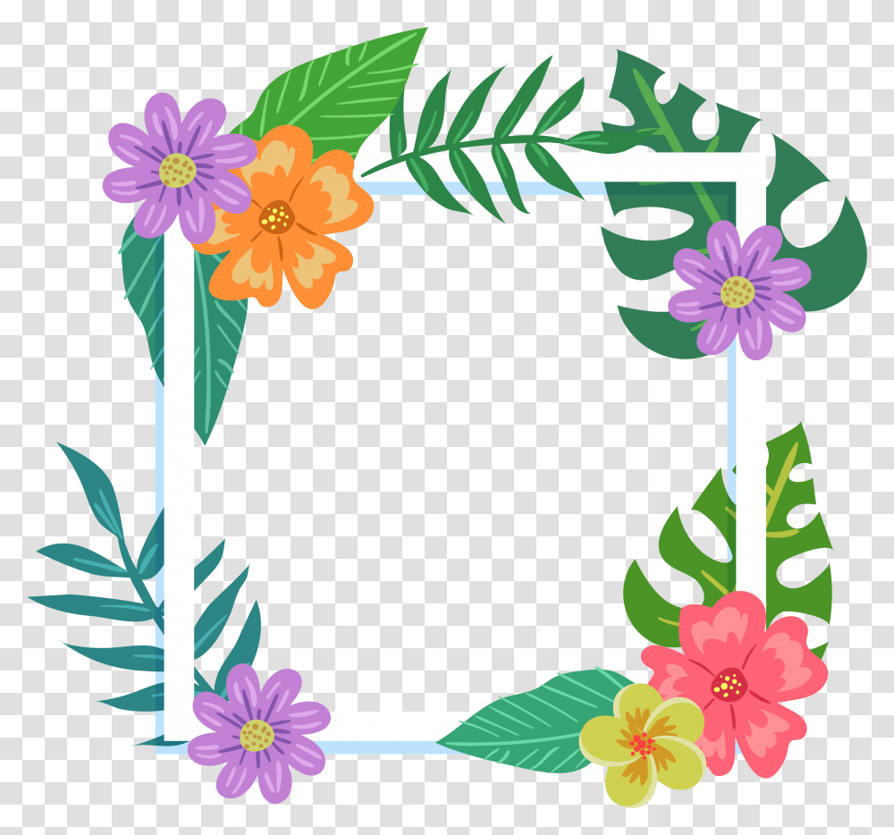 Download Picture Flower Colorful Tropics Frame Film Hq Clipart Flower Frame, Floral Design, Pattern, Graphics, Plant Transparent Png