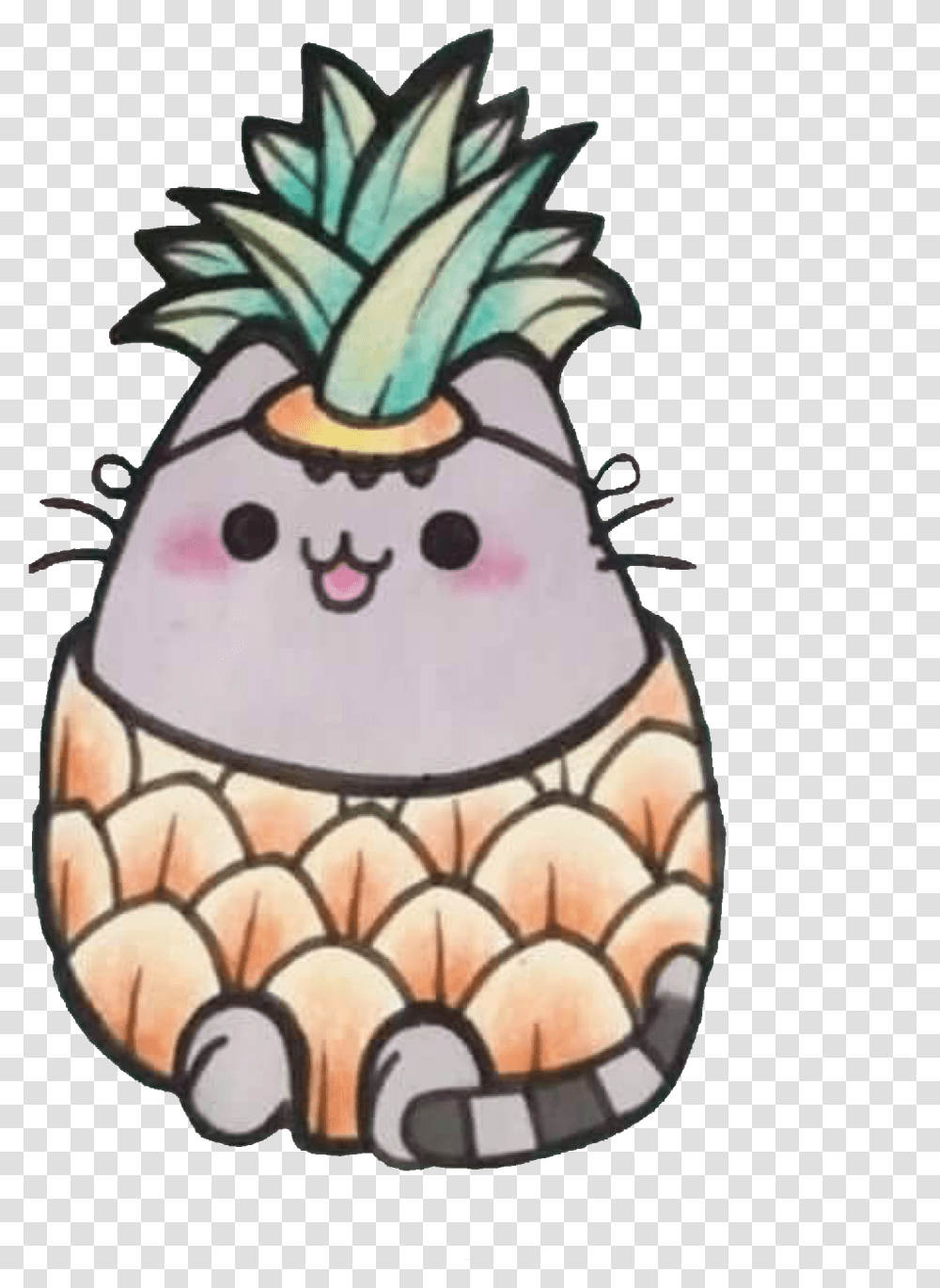 Download Pineapple Pusheen Cute Cat Kitty Kitten Costume Aww Kawaii Pusheen, Plant, Food, Fruit, Vegetable Transparent Png