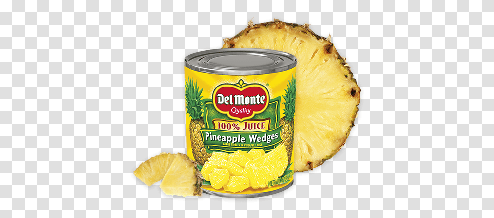 Download Pineapple Wedges In 100 Juice Del Monte Del Monte Canned Pineapple, Plant, Fruit, Food, Tin Transparent Png