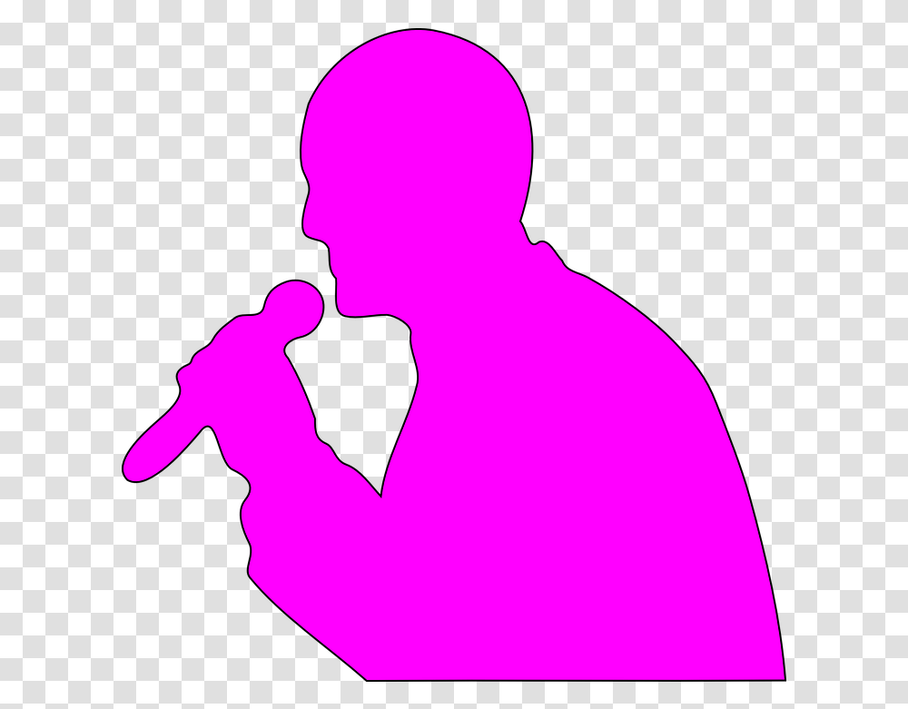 Download Pink Cartoon Silhouette Of A Girl Singing Into Singer With Microphone Clipart, Person, Human, Kneeling, Baby Transparent Png
