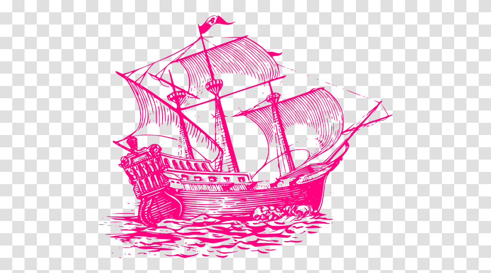 Download Pink Clipart Pirate Ship Spanish Galleon In Pirate Ship Line Drawing, Graphics, Light, Glass, Neon Transparent Png