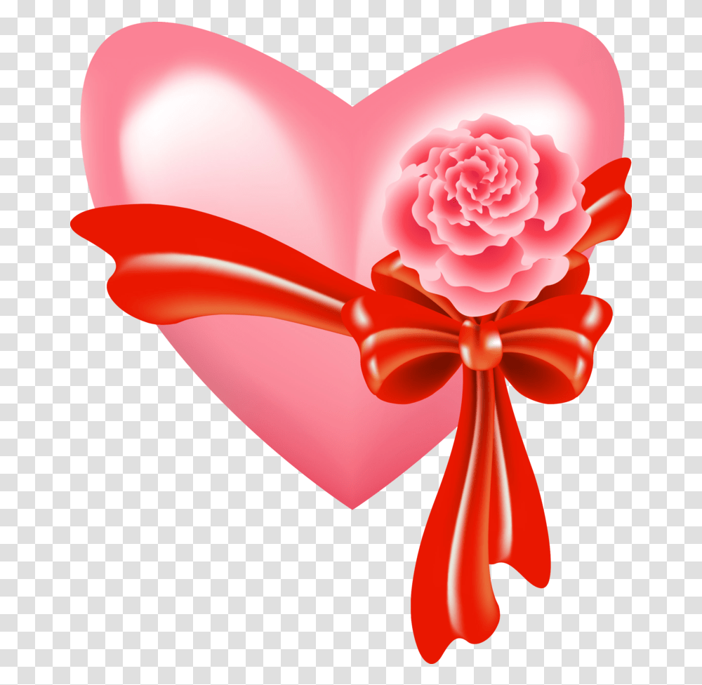 Download Pink Heart With Rose And Bow Herz Lieb Full Pink Heart Rose Clipart, Gift, Flower, Plant, Blossom Transparent Png