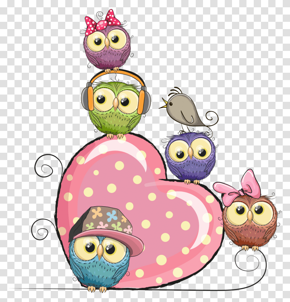 Download Pink Owl And Illustration Owls Vector Hearts Cute Cartoon Owl Clipart, Face, Graphics, Doodle, Drawing Transparent Png