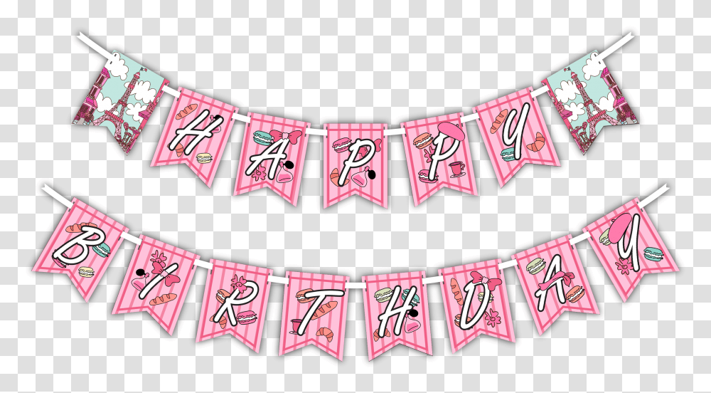 Download Pink Paris Birthday Happy Birthday Yellow Bunting, Label, Text, Sticker, Number Transparent Png