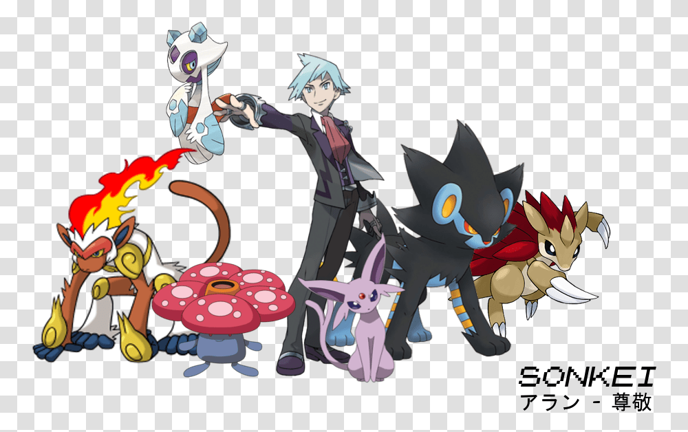 Download Pokemon Espeon And Luxray Hd Uokplrs Steven Stone Pokemons, Person, Art, Performer, Book Transparent Png