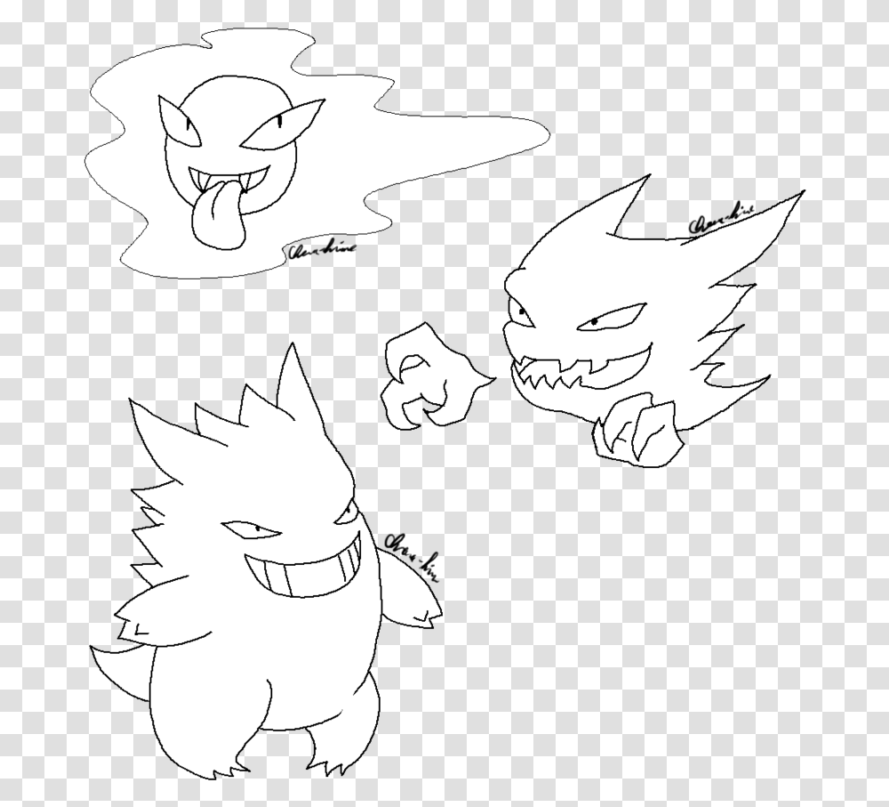 Download Pokemon Lineart Gastly Gengar Image With No Cartoon, Stencil, Person, Leaf, Plant Transparent Png
