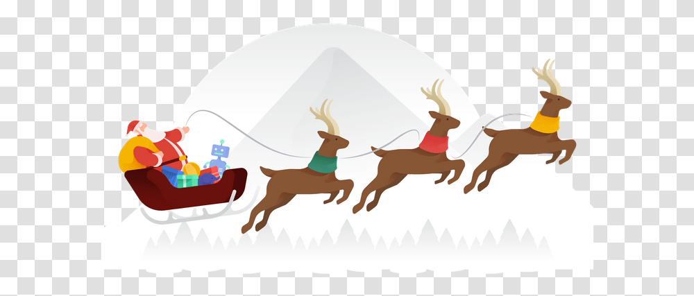 Download Premium Santa Flying Over Mountains Illustration Christmas Day, Elk, Deer, Mammal, Animal Transparent Png