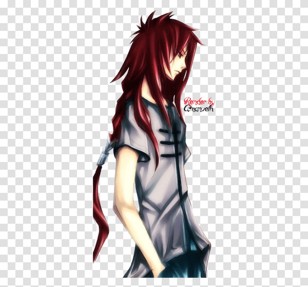Download Red Hair Anime Guy Long Red Hair Anime Boy, Art, Modern Art, Person, Clothing Transparent Png