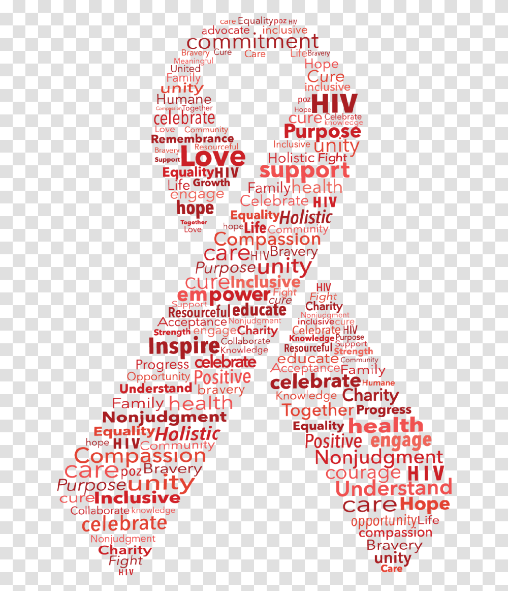 Download Red Ribbon Word Cloud Red Ribbon Hiv Red Hiv Ribbon, Alphabet, Text, Number, Symbol Transparent Png