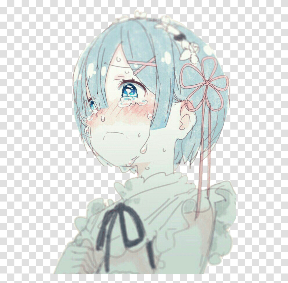 Download Rem Anime Animesad Animesadgirl Bluehair Cry Maid Rem Re Zero Crying, Pillow, Cushion, Art, Drawing Transparent Png