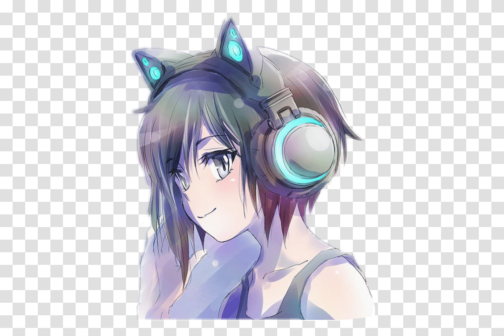 Download Report Abuse Anime Girl With Cat Headphones Cute Anime Girls With Headphones, Manga, Comics, Book, Helmet Transparent Png