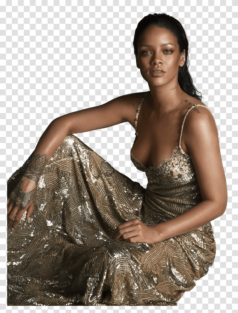 Download Rihanna Rihanna Gold Dress Transparent Png