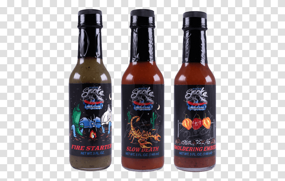Download Rising Smoke Slow Death Hot Sauce Image With No Rising Smoke Fire Starter Hot Sauce, Beer, Alcohol, Beverage, Bottle Transparent Png