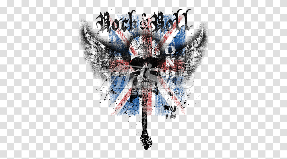 Download Rock N Roll Wing Skull Uk Flag Rock N Roll Rock Music, Collage, Poster, Advertisement, Graphics Transparent Png