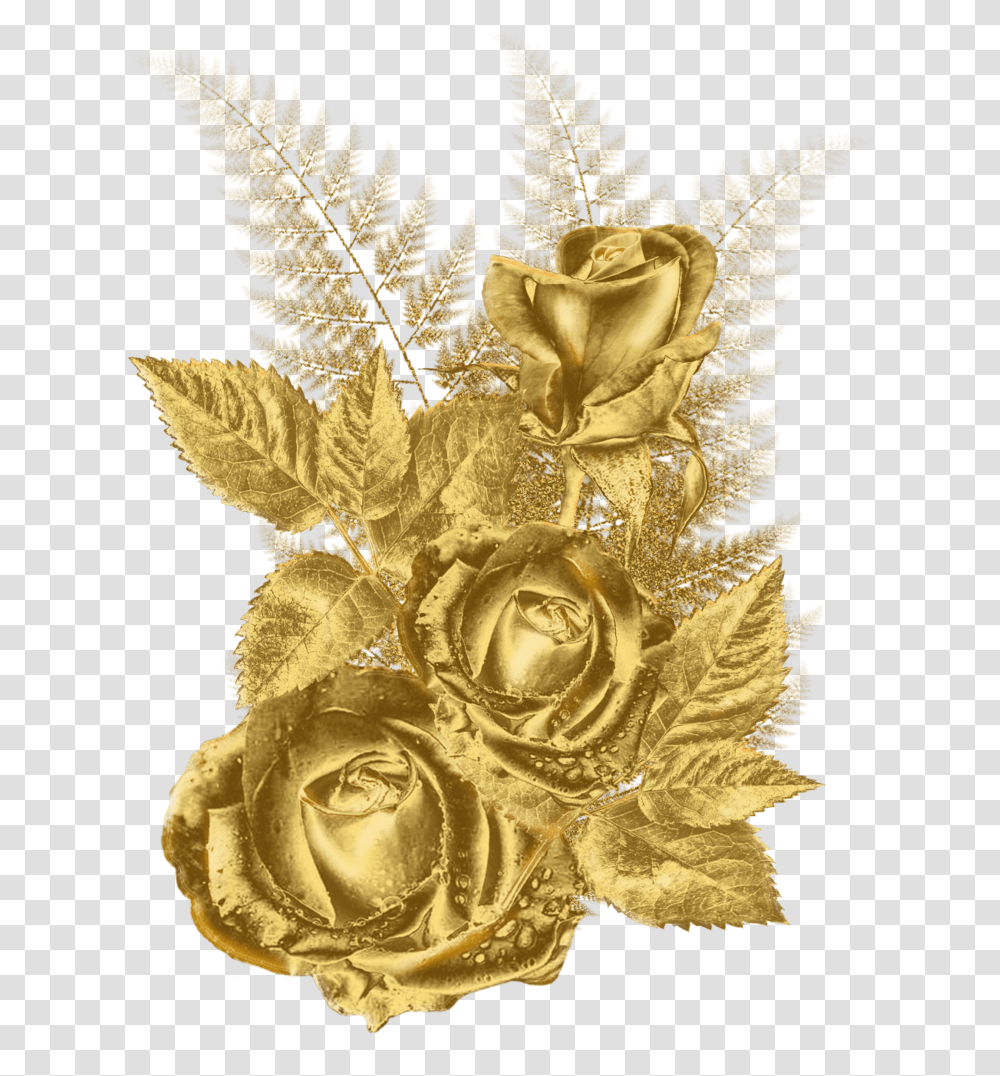 Download Rose Frame Flower Gold Hd Gold Flower Border, Leaf, Plant, Blossom, Pattern Transparent Png