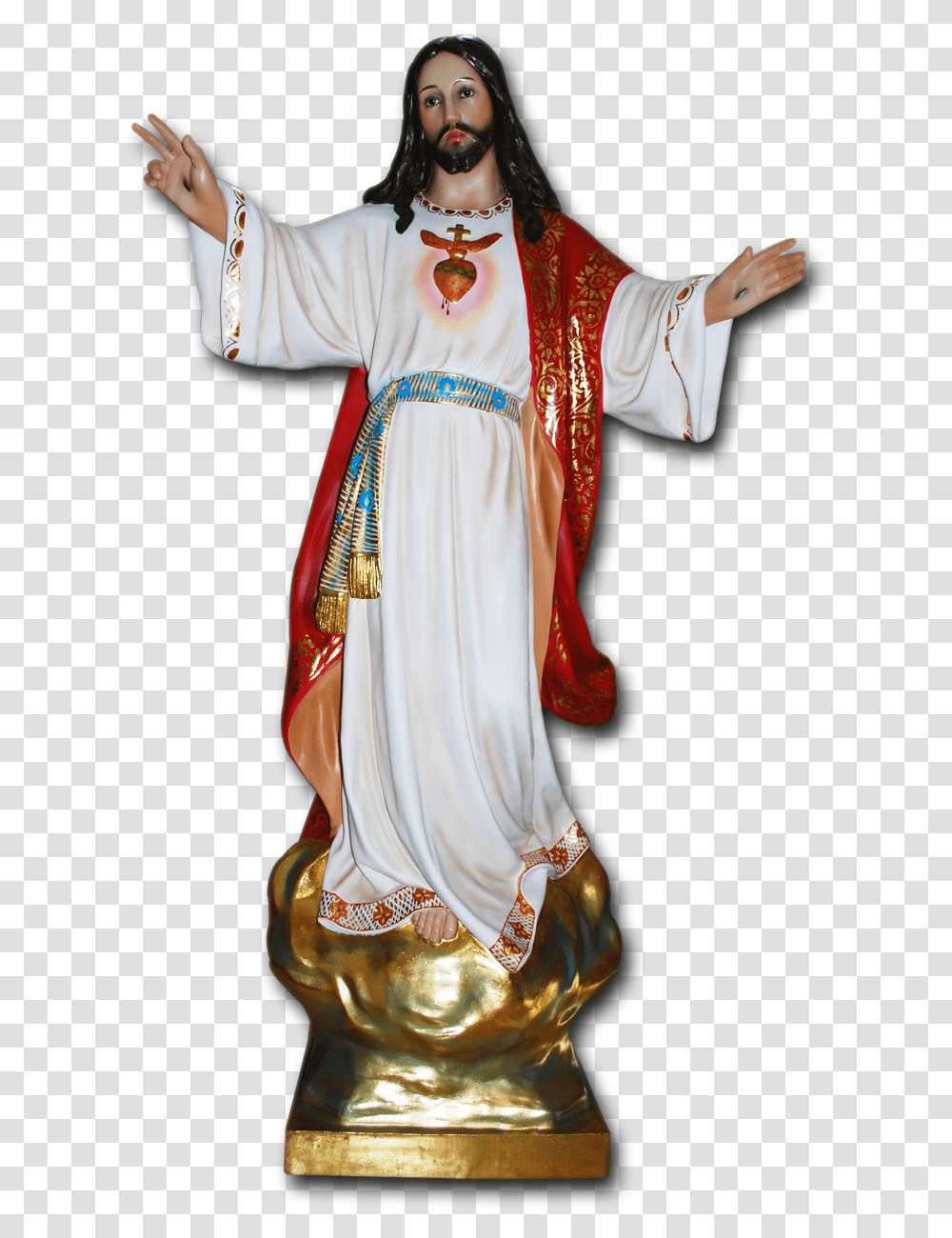 Download Sacred Heart Of Jesus Jesus Christ Statue, Clothing, Apparel, Costume, Person Transparent Png