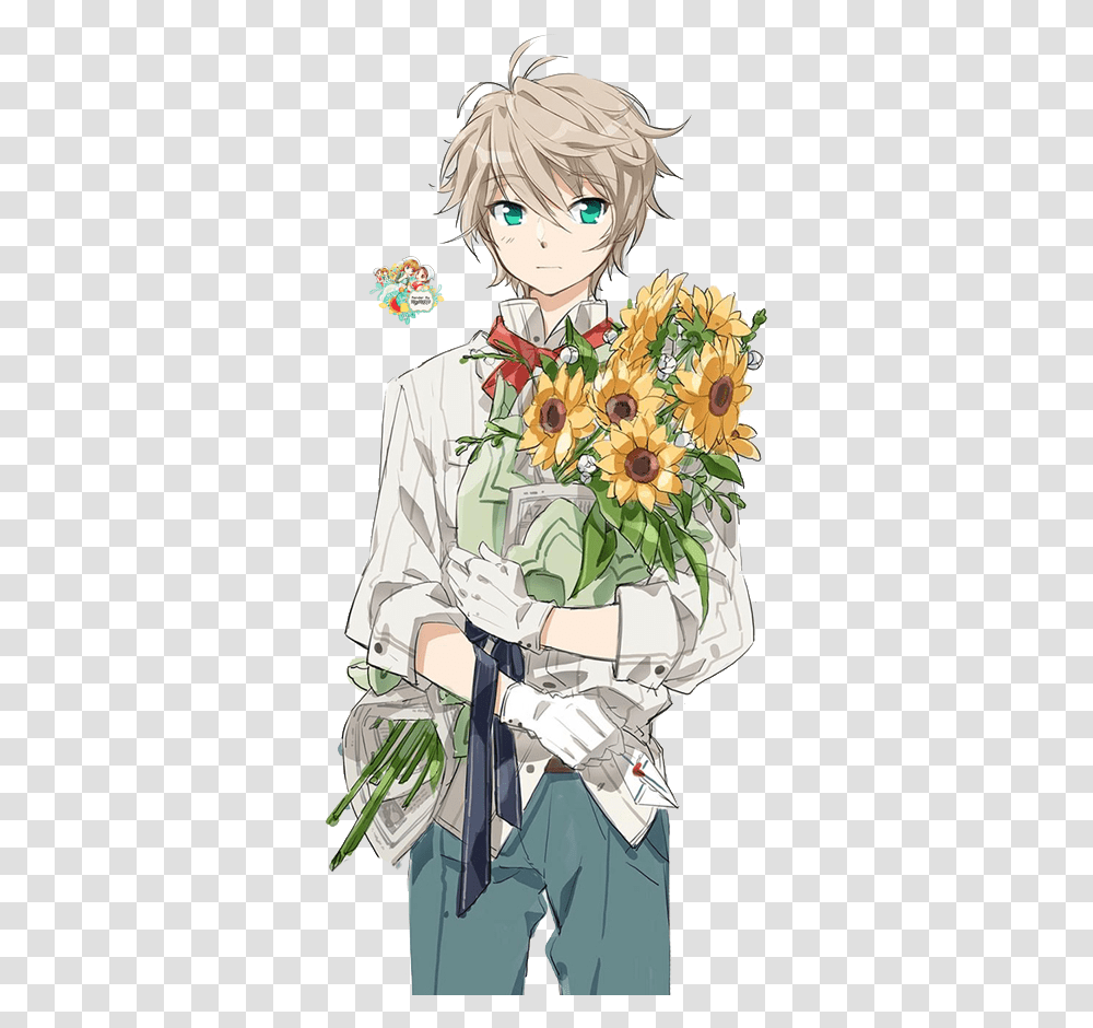 Download Sad Anime Cute Boy Manga Boys Cute Anime Boy, Plant, Person, Flower, Flower Bouquet Transparent Png