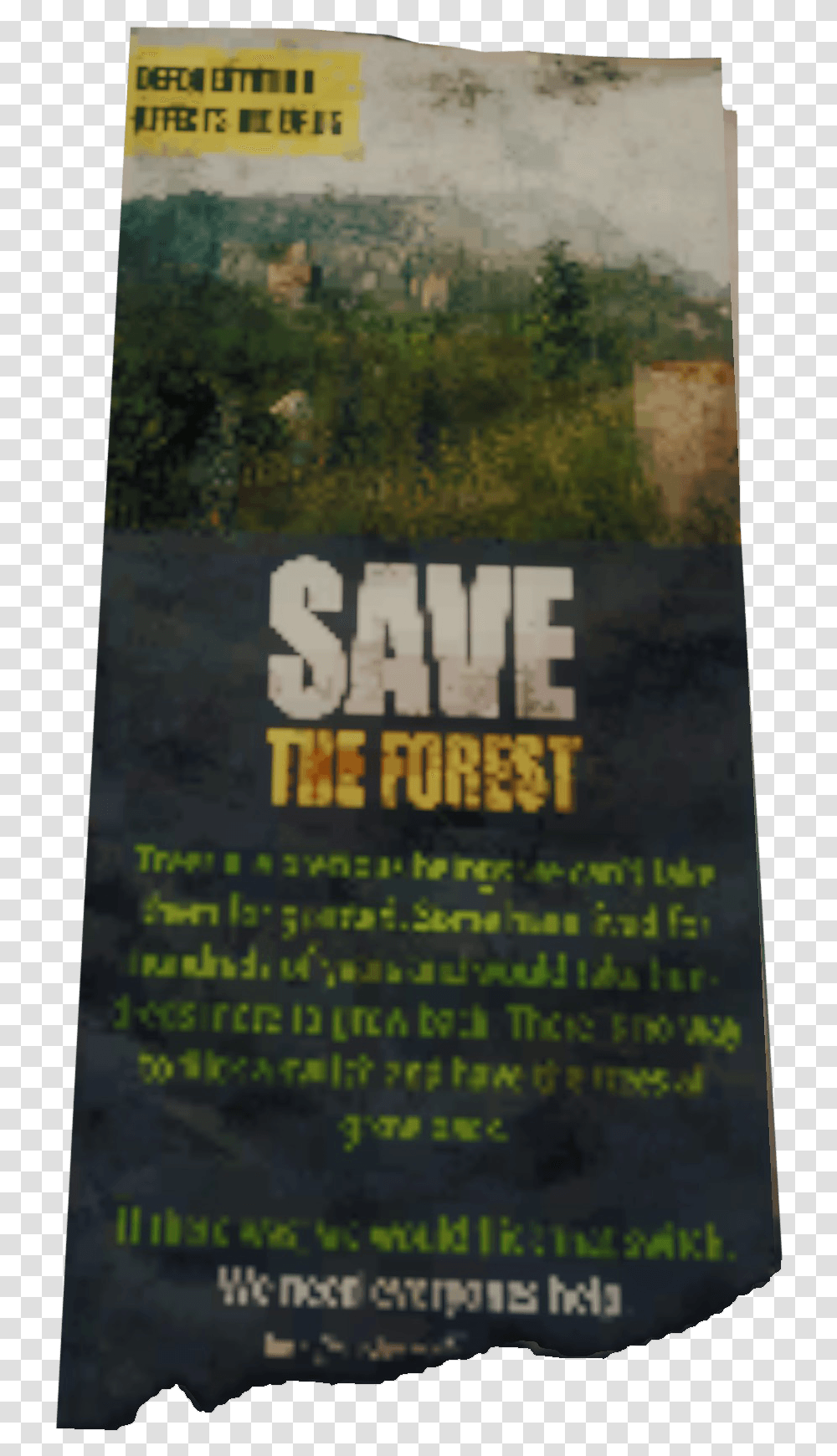 Download Save The Forest Leaflet Tree Image With No Tree, Poster, Advertisement, Text, Minecraft Transparent Png