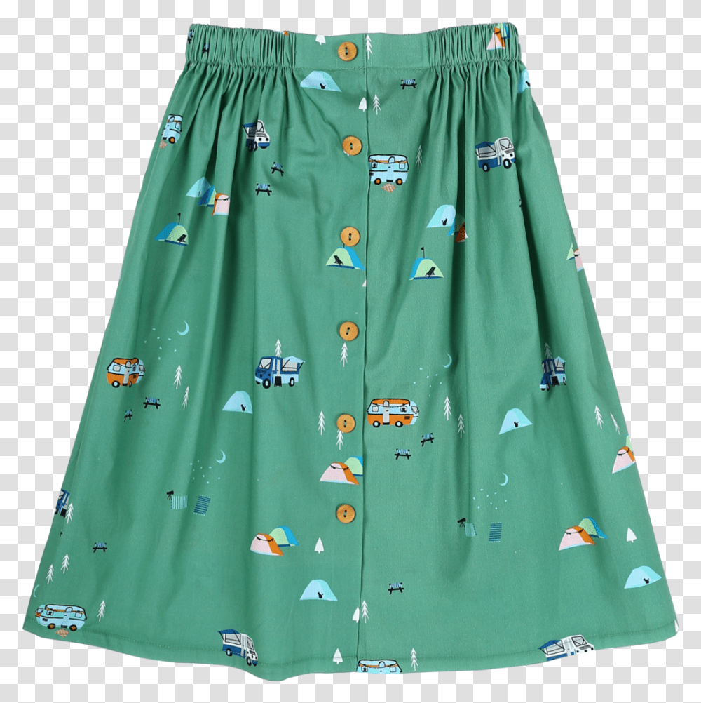 Download Sea Apple Campsite Green Button Down Midi Skirt Midi Skirt, Clothing, Apparel, Female, Woman Transparent Png