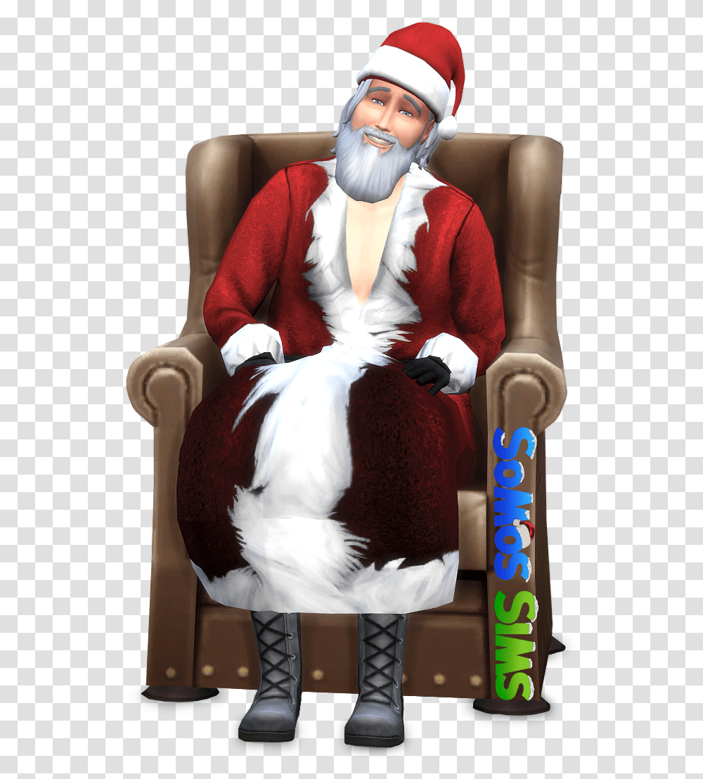 Download Sims Claus Character Fictional Santa Clothing Hq Sims 4 Christmas Beard, Furniture, Couch, Person, Chair Transparent Png