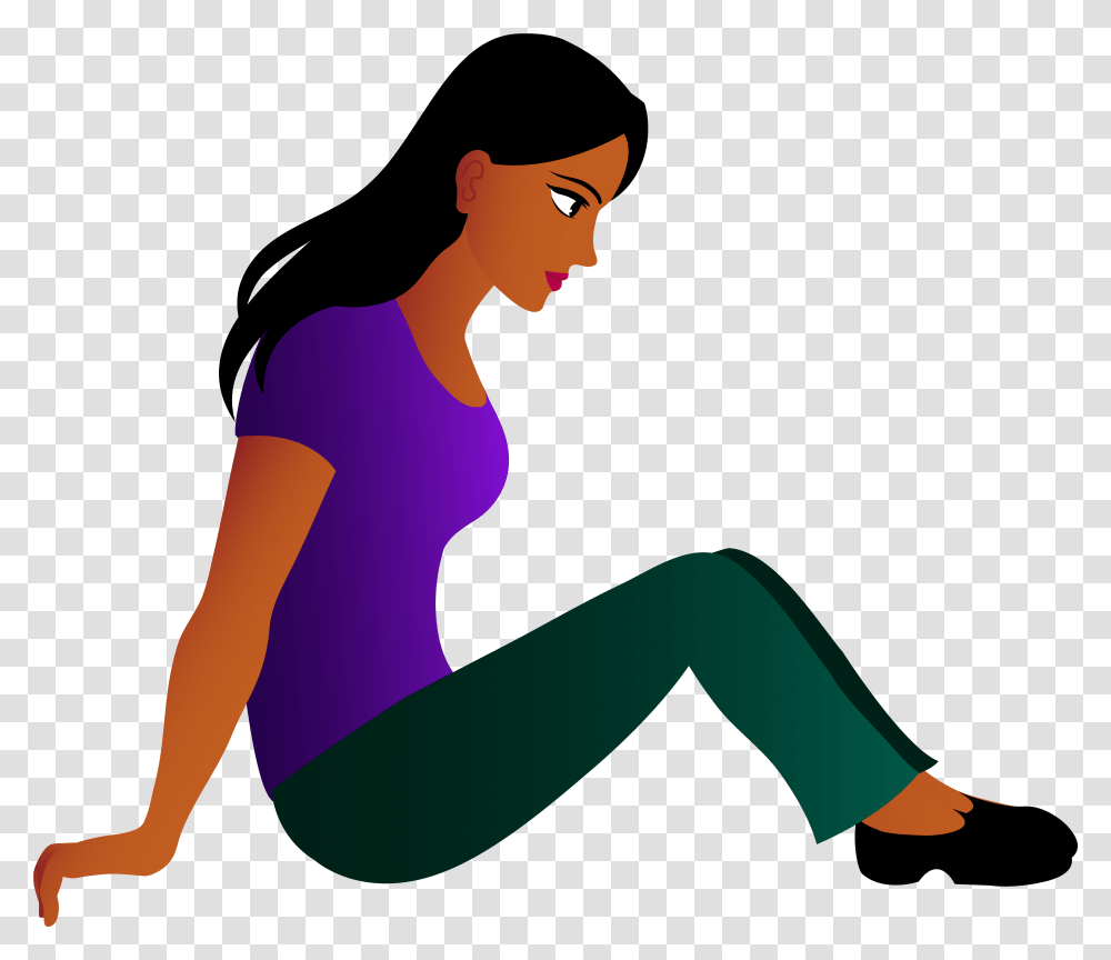 Download Sitting Woman Cartoon People Sitting Down Woman Sitting Clipart, Person, Human, Pants, Clothing Transparent Png