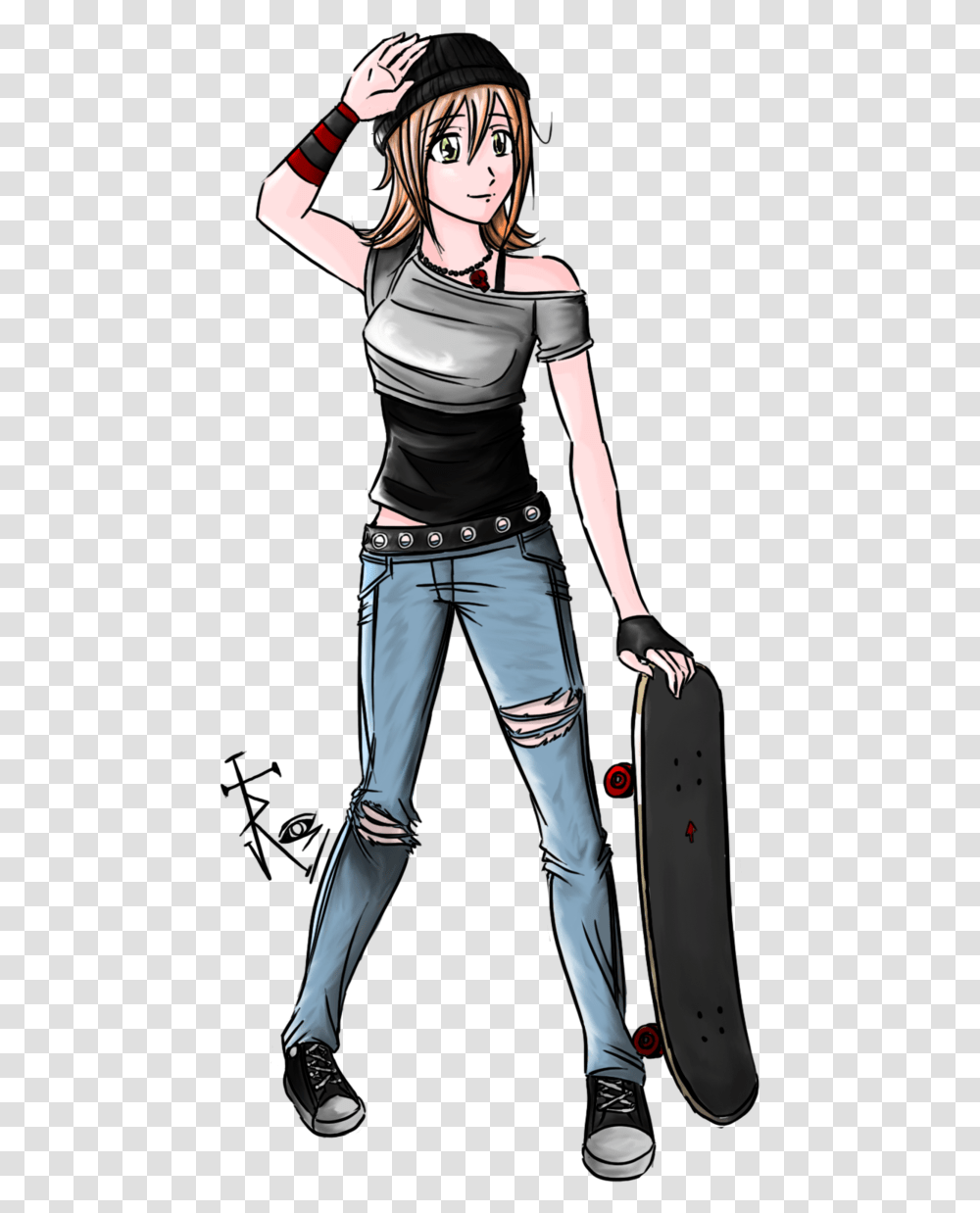 Download Skateboarding Drawing Anime Girl Distribution Anime Skater Girl, Sleeve, Clothing, Long Sleeve, Person Transparent Png