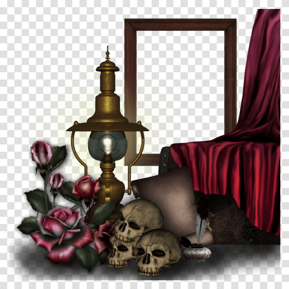 Download Skull Frame Lantern Gothic Halloween Gothic Photo Portable Network Graphics, Furniture, Person, Lamp, Bronze Transparent Png