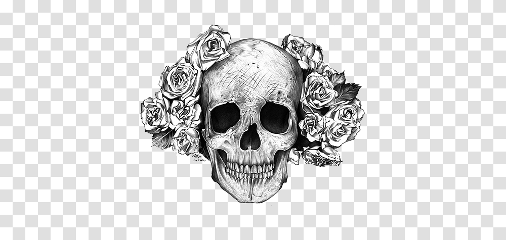 Download Skull Skull And Flowers Fb Cover, Drawing, Art, Sunglasses, Accessories Transparent Png