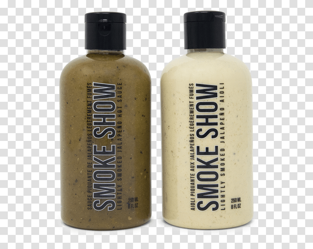 Download Smoke Show Is A Based Hot Sauce That Is Glass Bottle, Cosmetics, Shaker, Milk, Beverage Transparent Png