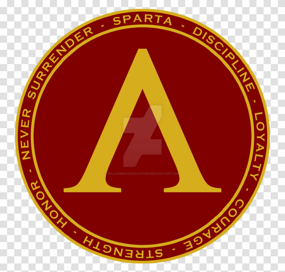 Download Sparta Shield Maroon And Gold Seal By Alexander The Great, Logo, Symbol, Trademark, Badge Transparent Png